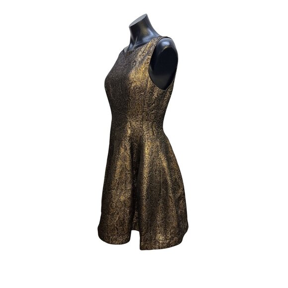 Halston Gold & Black Jacquard Fit & Flare Midi Dress - Picture 5 of 9